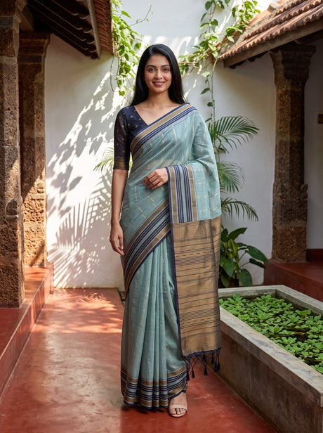 MIMOSA Ananda Banarasi Saree — front view on mannequin