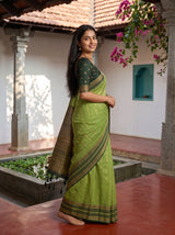 MIMOSA Parrot Green Banarasi Saree — pose 5 styling detail