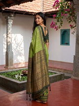 MIMOSA Parrot Green Banarasi Saree — pose 7 styling detail
