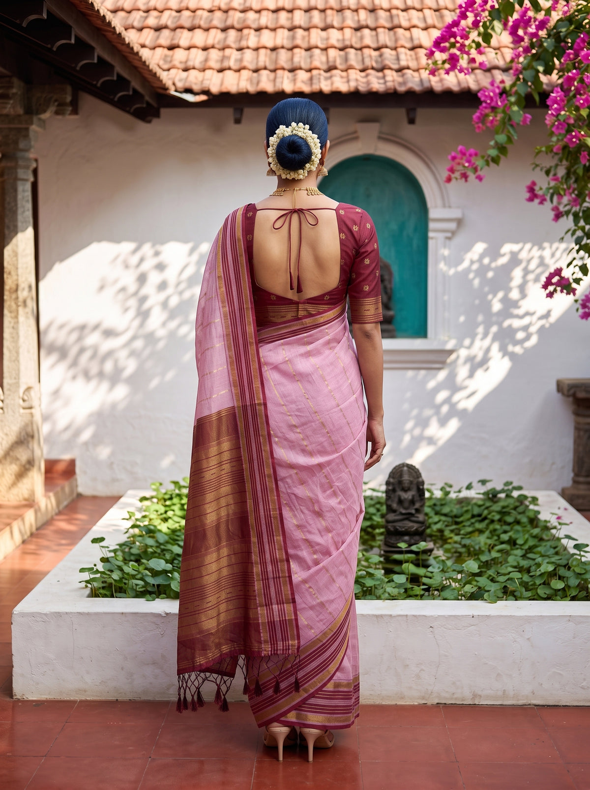 MIMOSA Pink Banarasi Saree — pose 2 styling detail