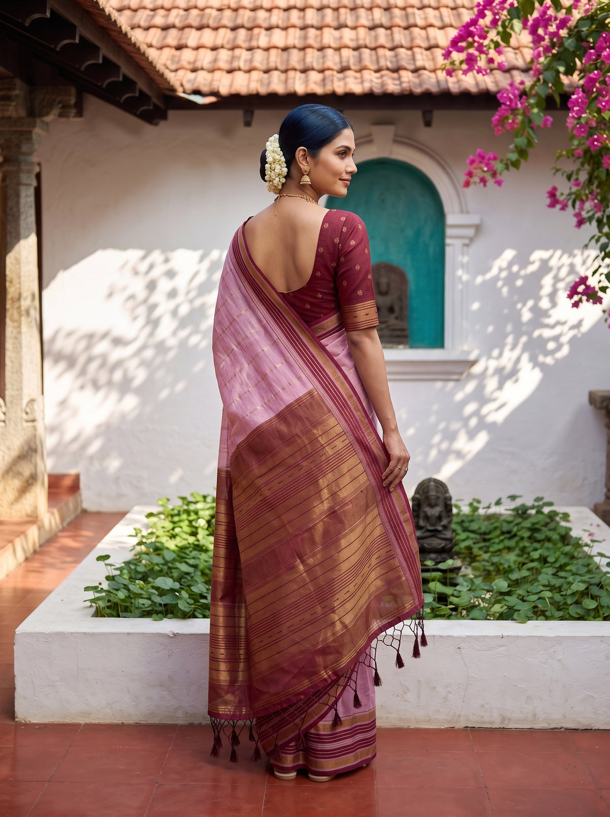 MIMOSA Pink Banarasi Saree — pose 5 styling detail