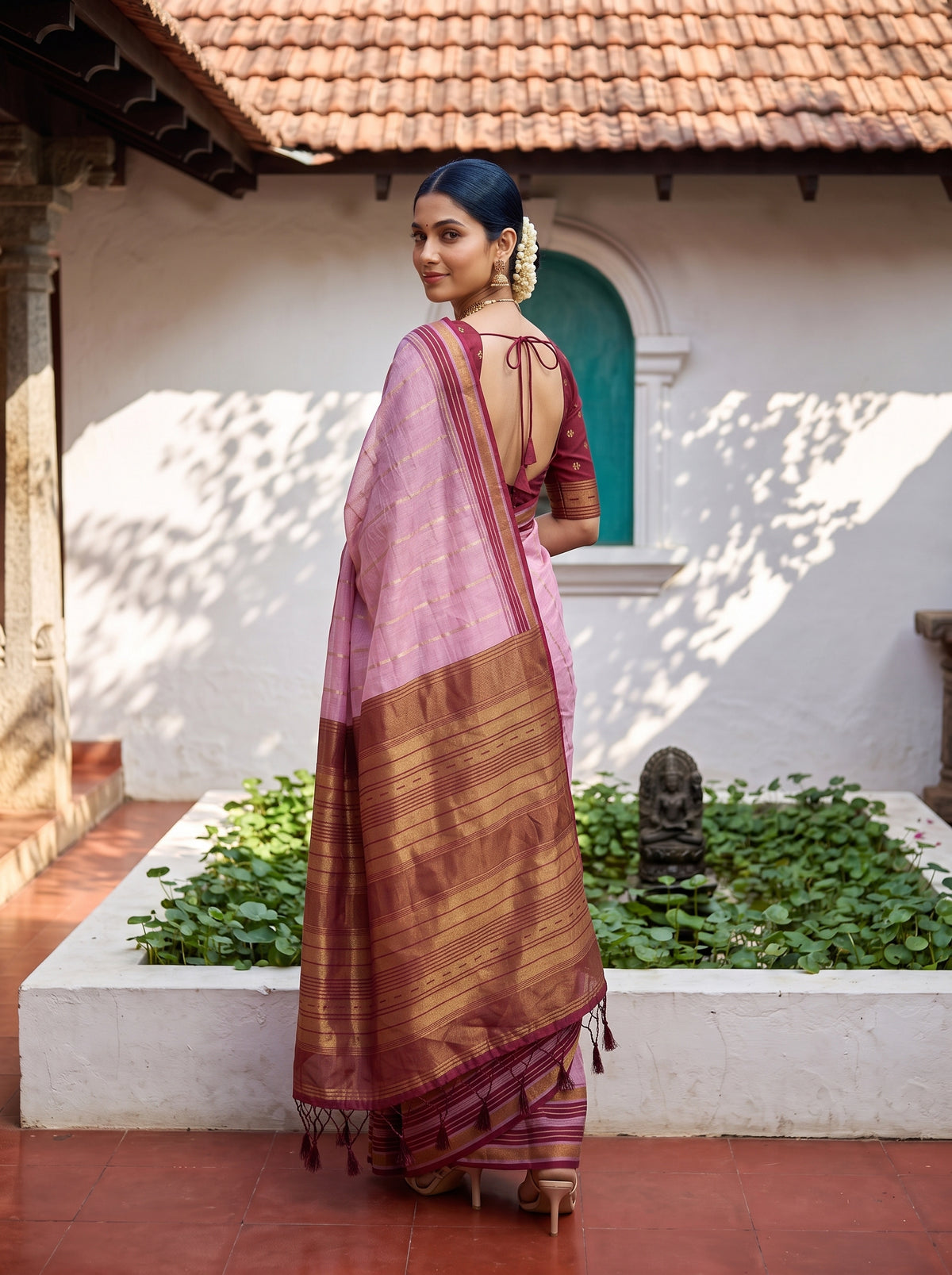 MIMOSA Pink Banarasi Saree — pose 7 styling detail