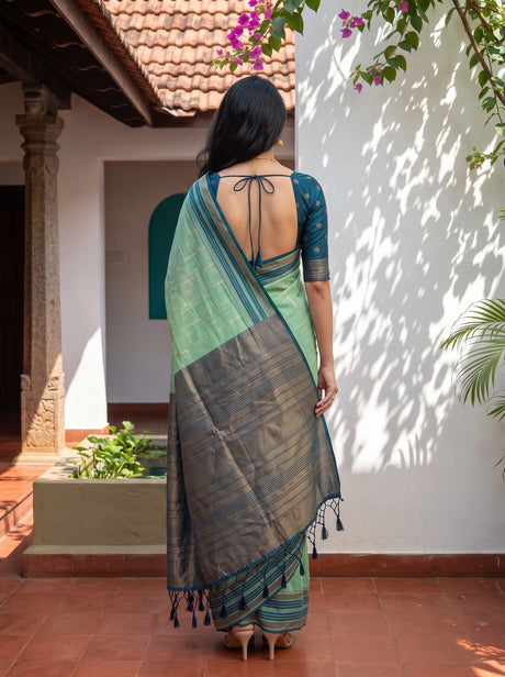 MIMOSA Rama Banarasi Saree — pose 2 styling detail