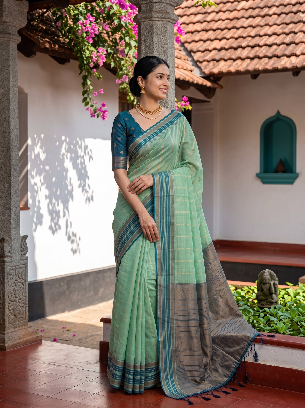 MIMOSA Rama Banarasi Saree — pose 3 styling detail