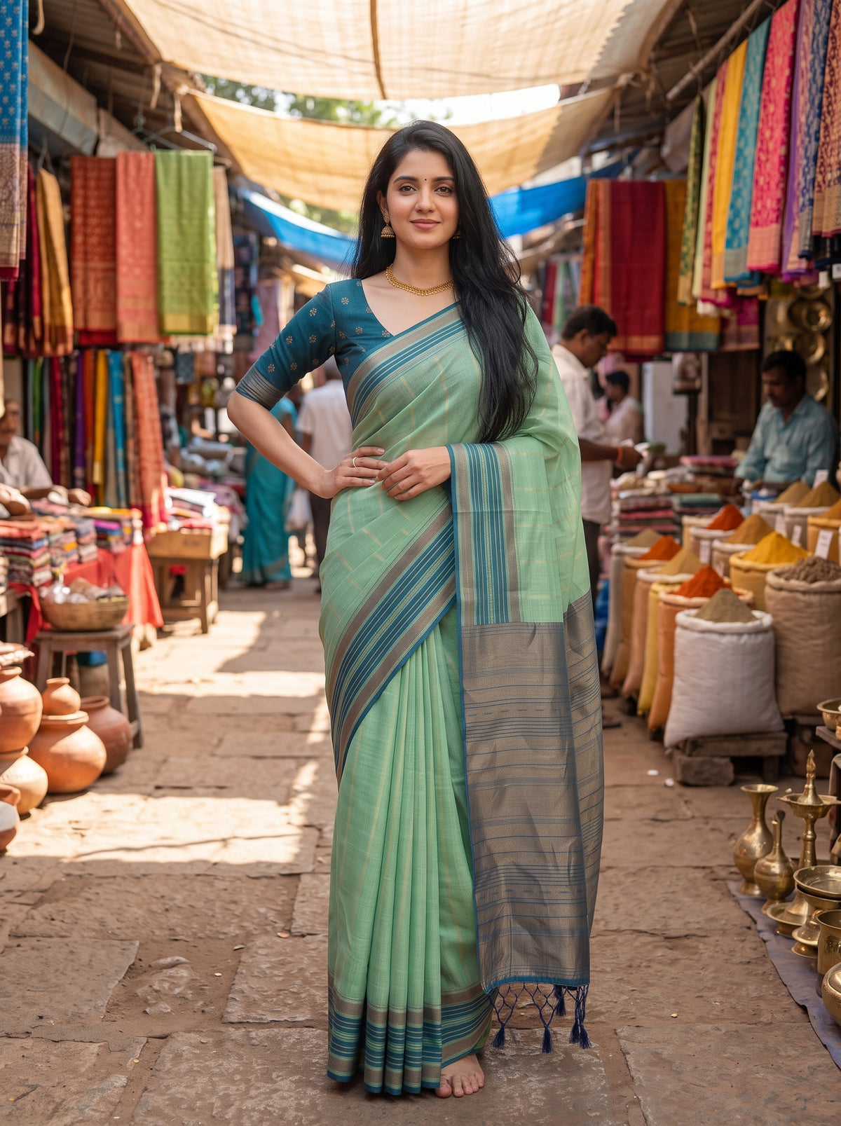 MIMOSA Rama Banarasi Saree — pose 4 styling detail