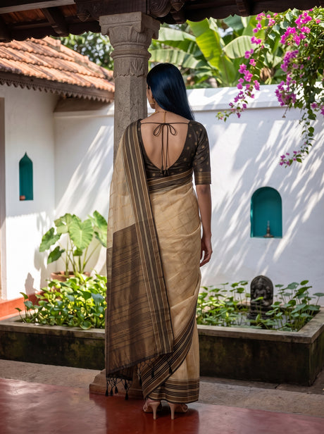 MIMOSA Tussar Banarasi Saree — pose 2 styling detail