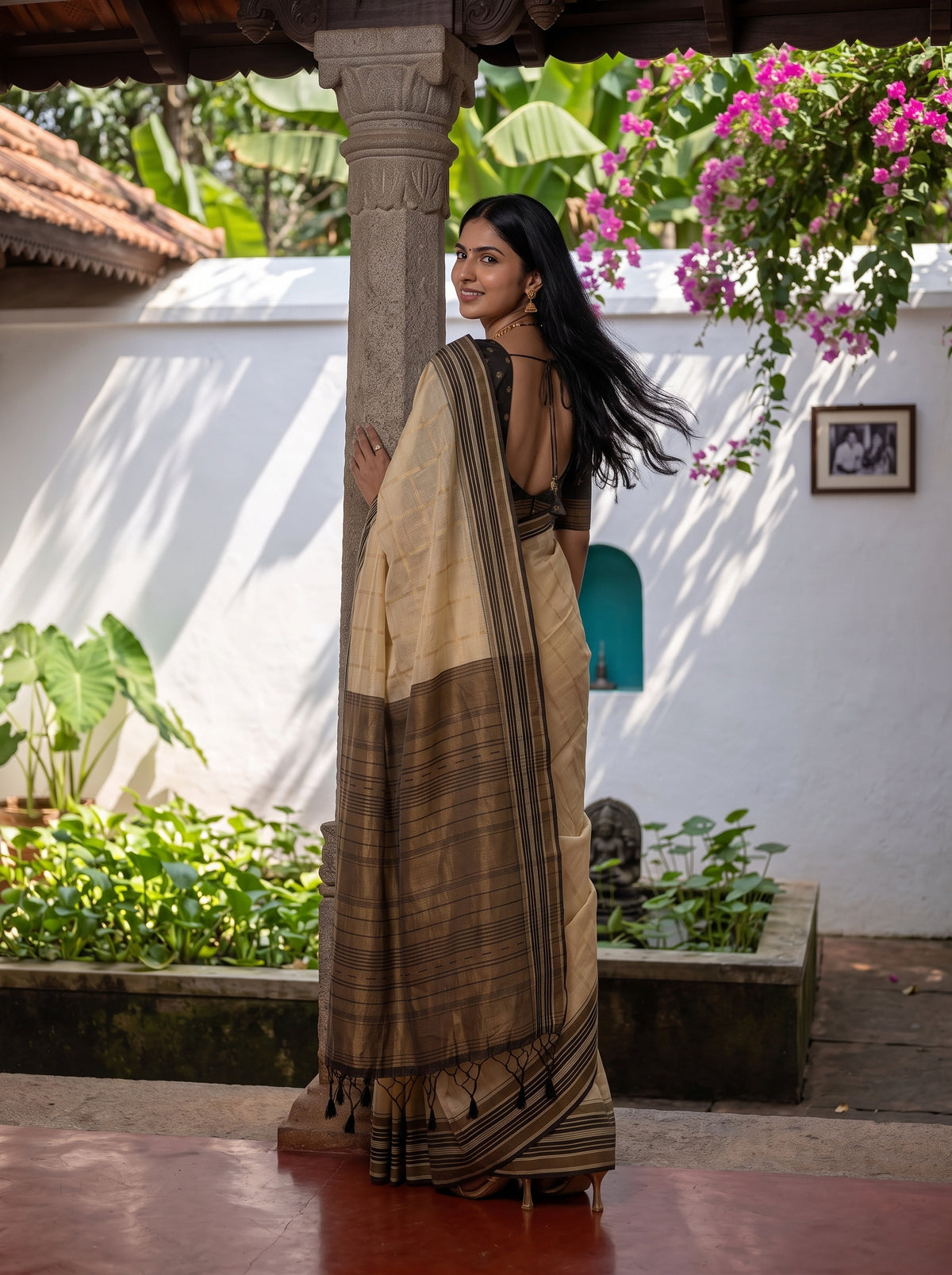 MIMOSA Tussar Banarasi Saree — pose 5 styling detail