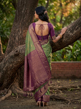 MIMOSA Bottle Green Kanjivaram Art Silk Saree — model lifestyle pose