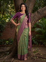 MIMOSA Bottle Green Kanjivaram Art Silk Saree — pose 4 styling detail
