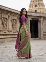 MIMOSA Bottle Green Kanjivaram Art Silk Saree — pose 5 styling detail