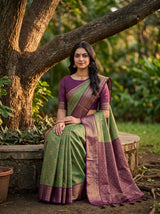 MIMOSA Bottle Green Kanjivaram Art Silk Saree — pose 8 styling detail