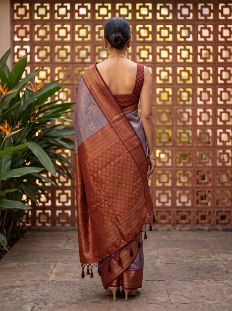 MIMOSA Jamun Kanjivaram Art Silk Saree — model lifestyle pose