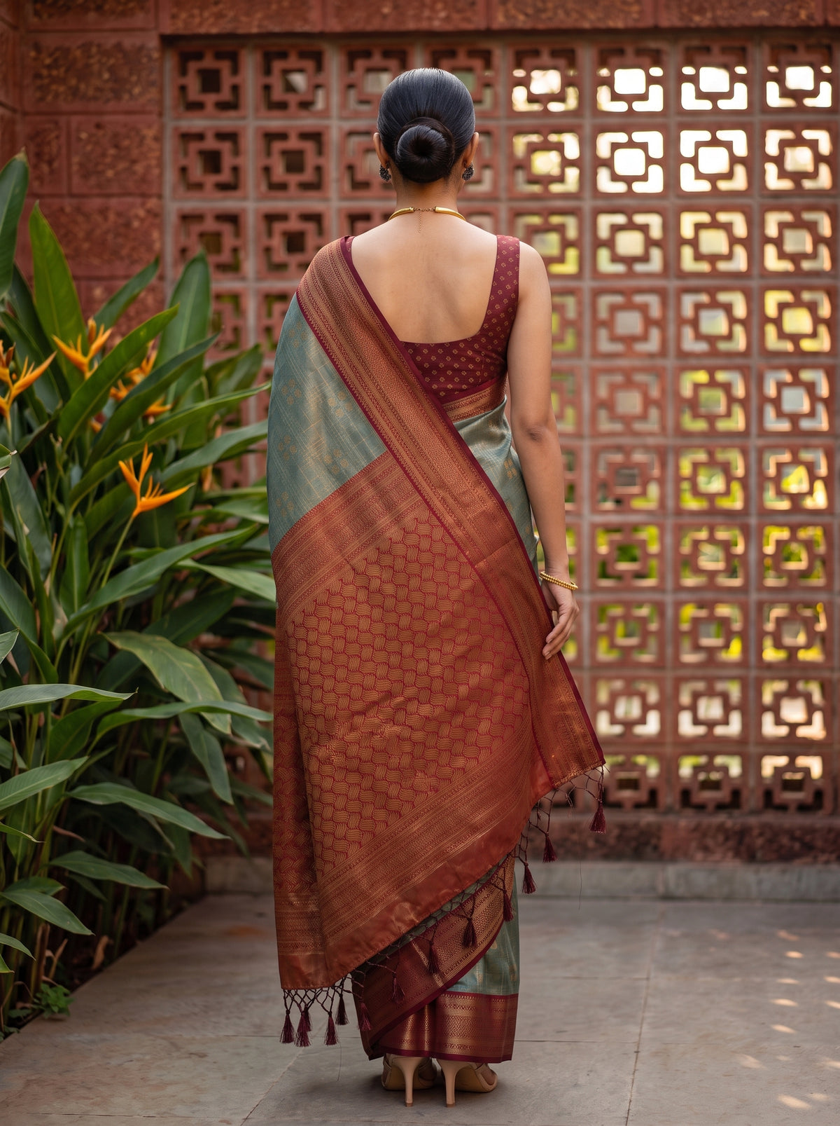MIMOSA Sapphire Kanjivaram Art Silk Saree — model lifestyle pose