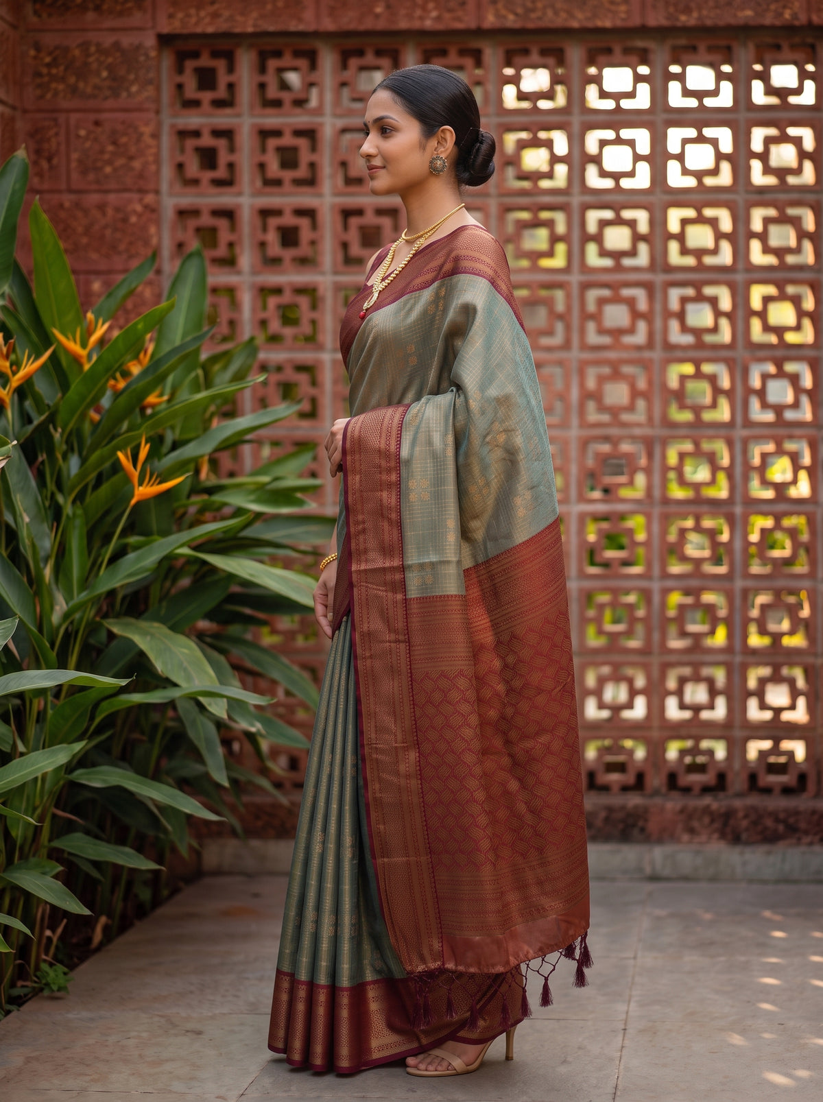 MIMOSA Sapphire Kanjivaram Art Silk Saree — pose 3 styling detail