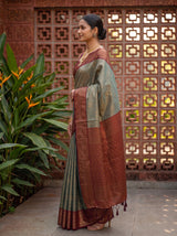 MIMOSA Sapphire Kanjivaram Art Silk Saree — pose 3 styling detail