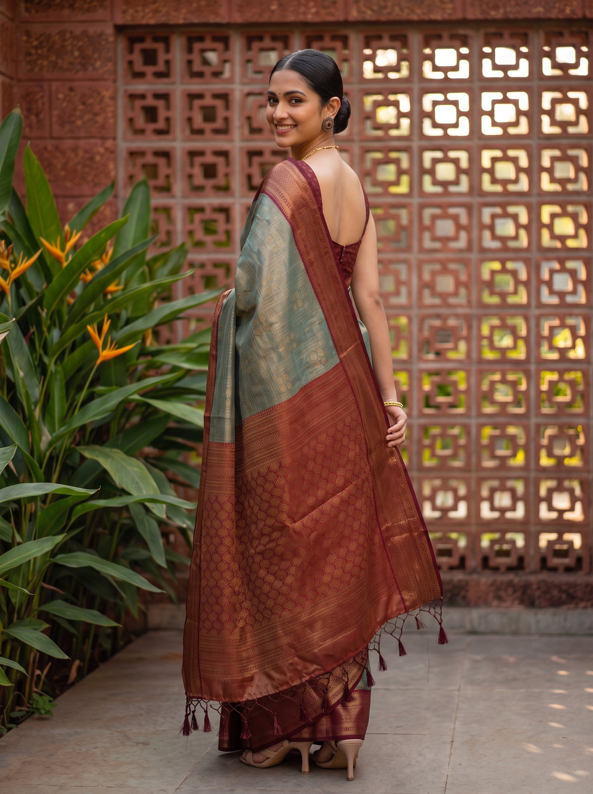 MIMOSA Sapphire Kanjivaram Art Silk Saree — pose 7 styling detail