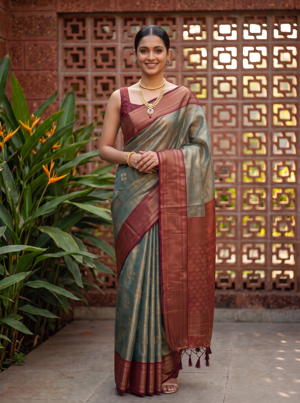 MIMOSA Sapphire Kanjivaram Art Silk Saree — pose 9 styling detail