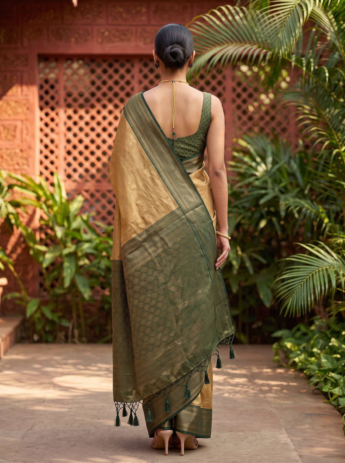 MIMOSA Tussar Kanjivaram Art Silk Saree — model lifestyle pose