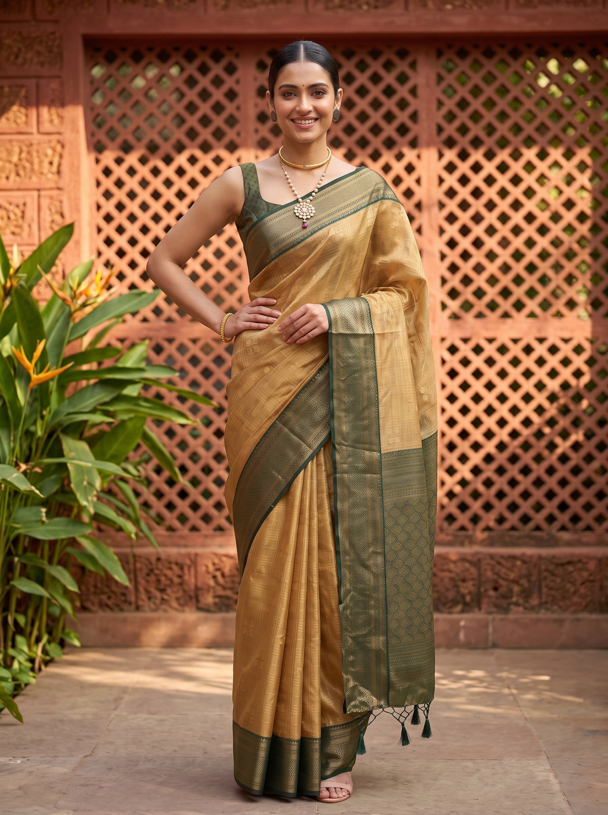 MIMOSA Tussar Kanjivaram Art Silk Saree — pose 4 styling detail