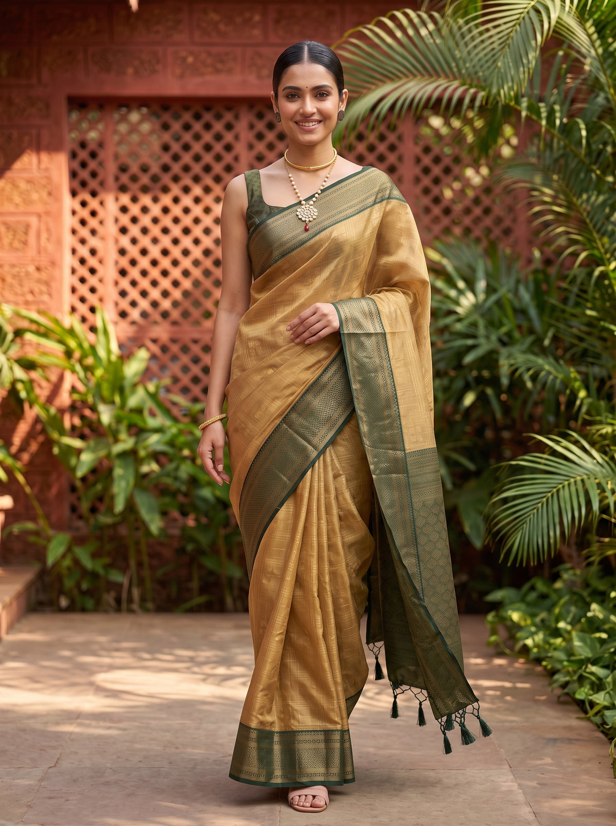 MIMOSA Tussar Kanjivaram Art Silk Saree — pose 6 styling detail