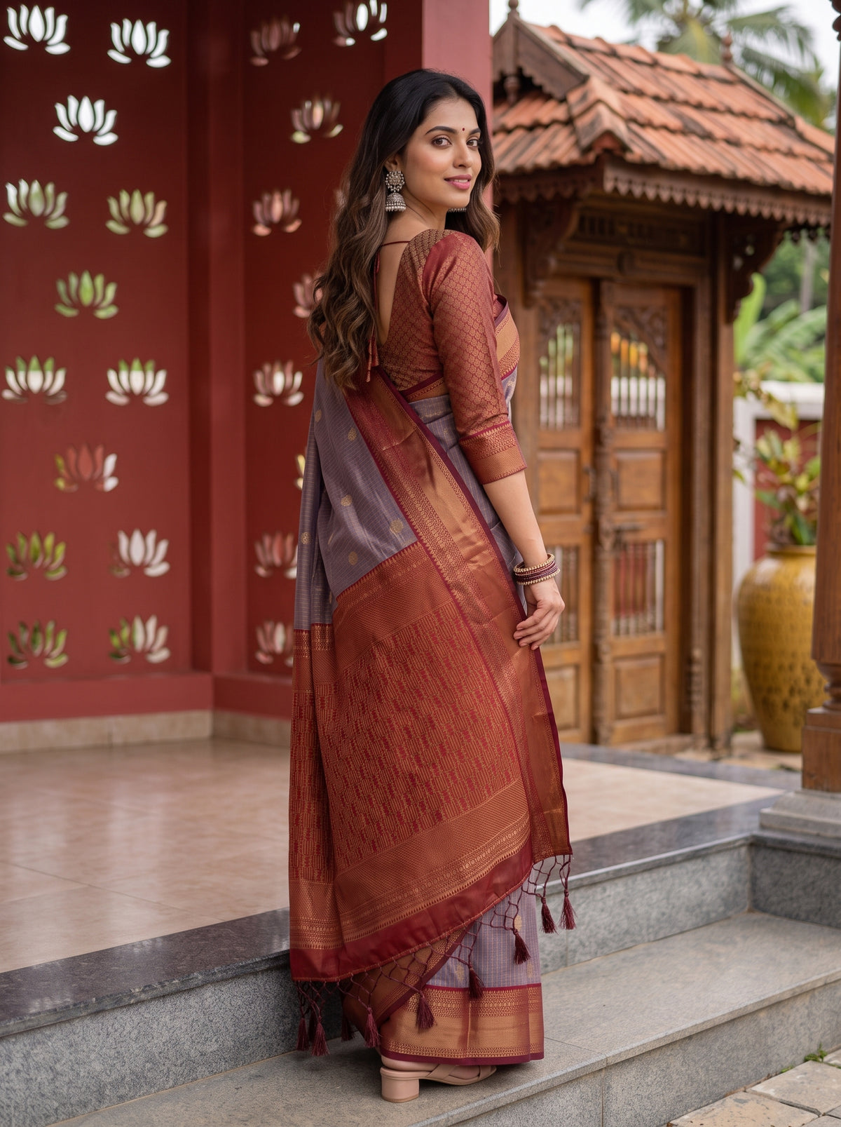 MIMOSA Jamun Kanjivaram Saree — pose 5 styling detail