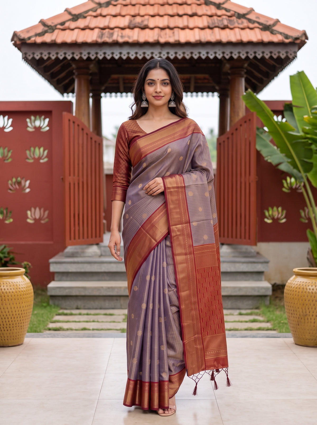 MIMOSA Jamun Kanjivaram Saree — pose 6 styling detail