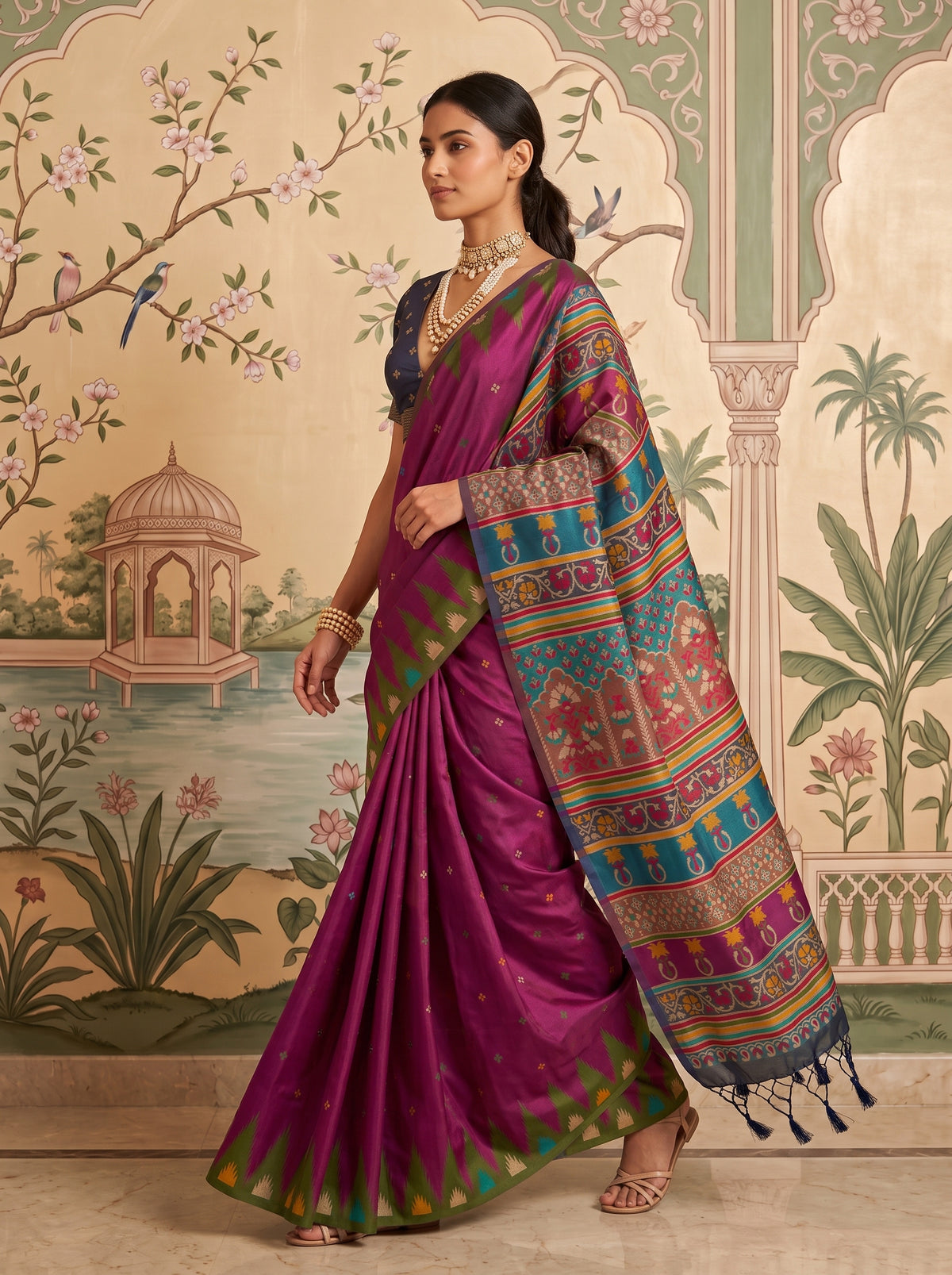 MIMOSA Magenta Berhampuri Saree — pose 6 styling detail