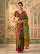 MIMOSA Olive Berhampuri Saree — front view on mannequin