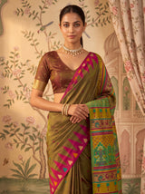MIMOSA Olive Berhampuri Saree — pose 10 styling detail