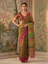 MIMOSA Olive Berhampuri Saree — pose 4 styling detail