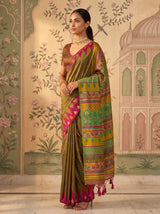 MIMOSA Olive Berhampuri Saree — pose 5 styling detail