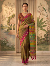 MIMOSA Olive Berhampuri Saree — pose 6 styling detail