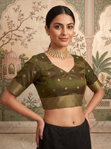MIMOSA Olive Berhampuri Saree — blouse close-up
