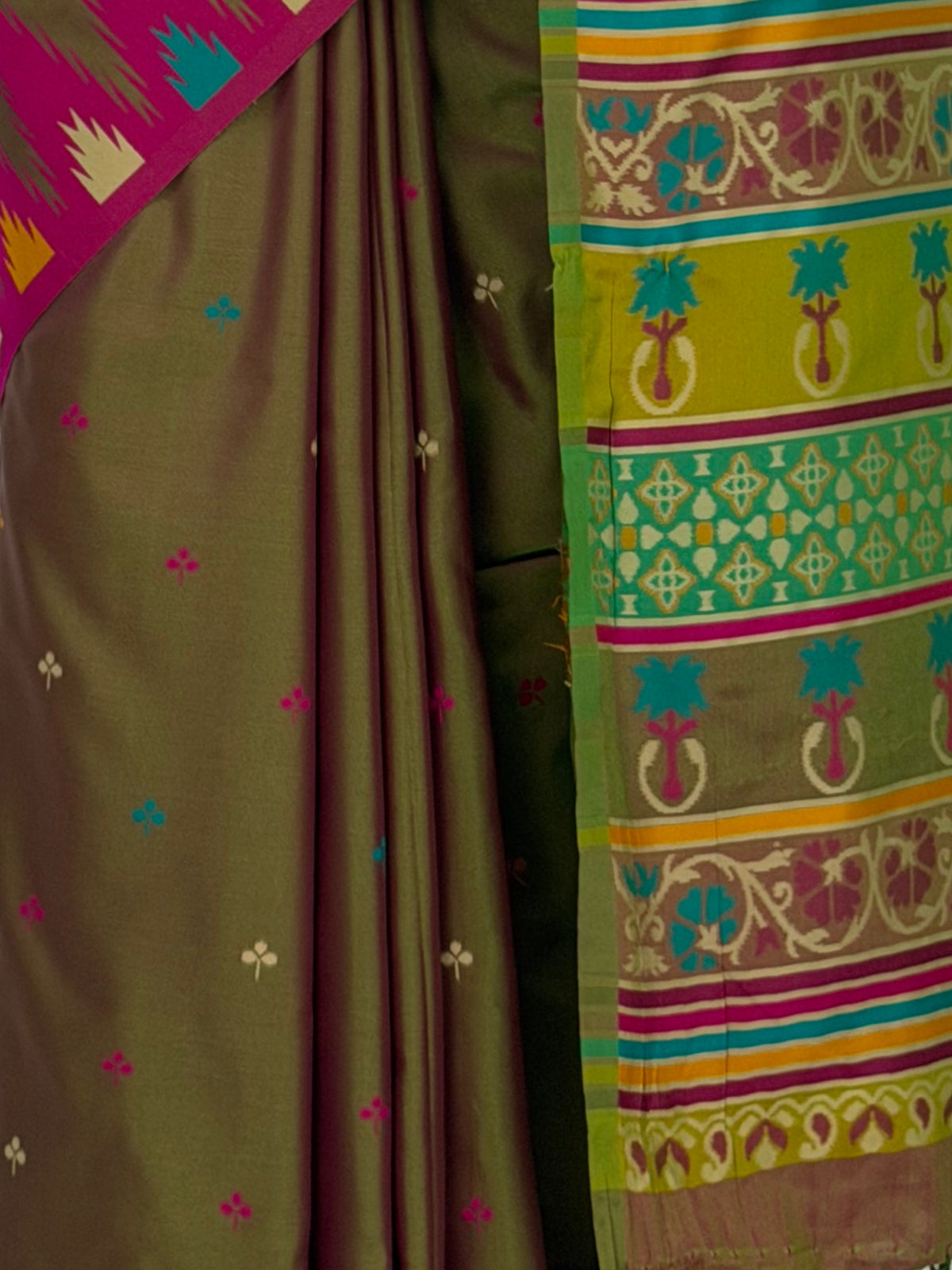 MIMOSA Olive Berhampuri Saree — fleets shot full lifestyle