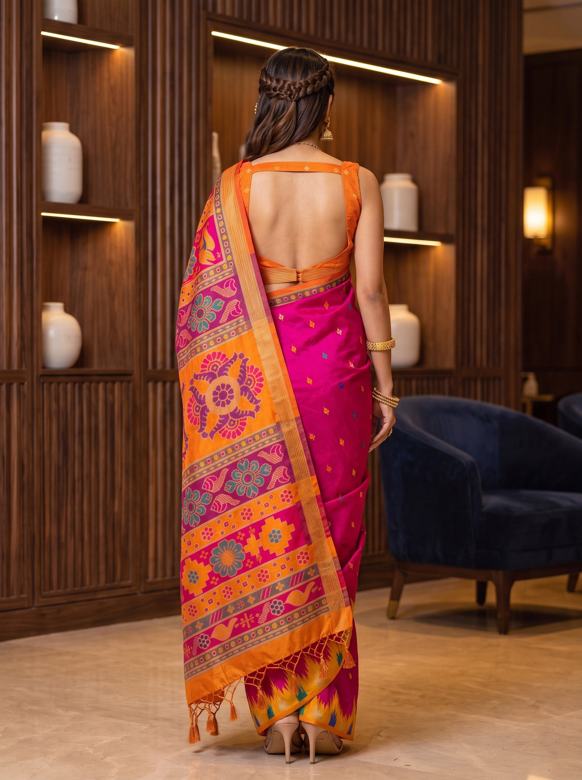 MIMOSA Rani Berhampuri Crepe Saree — Saree shot