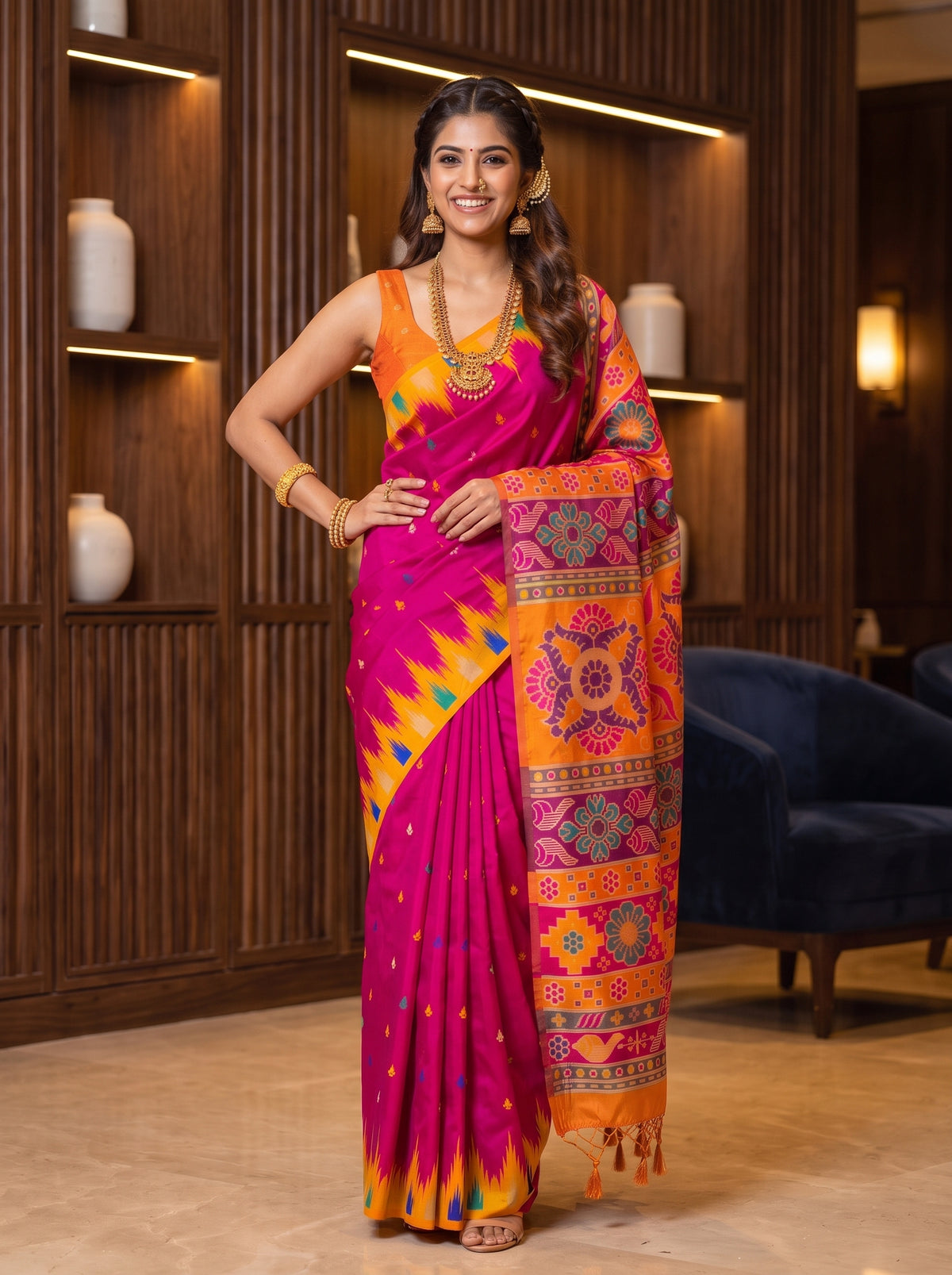 MIMOSA Rani Berhampuri Saree — pose 4 styling detail