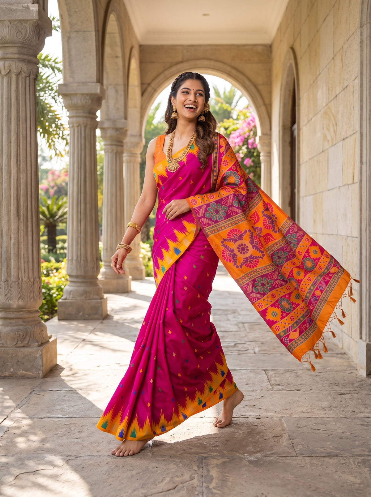 MIMOSA Rani Berhampuri Saree — pose 6 styling detail