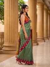 MIMOSA Sapphire Berhampuri Saree — pose 3 styling detail