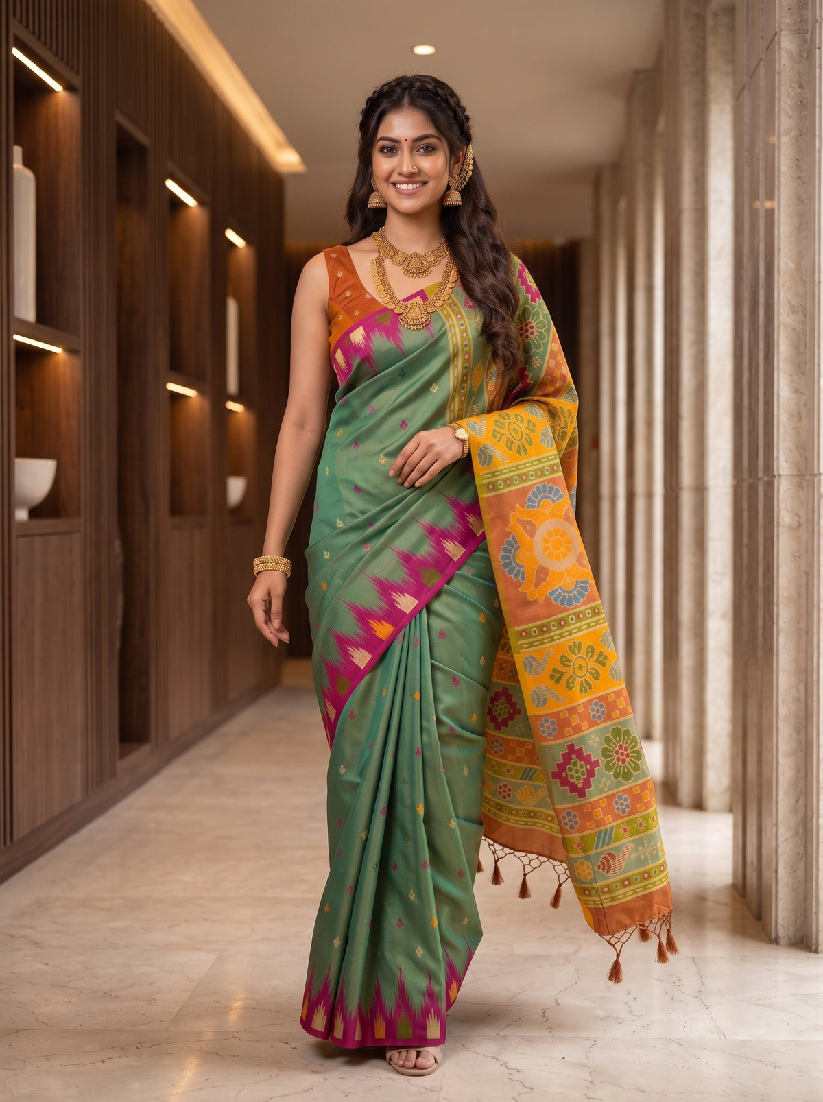 MIMOSA Sapphire Berhampuri Saree — pose 6 styling detail