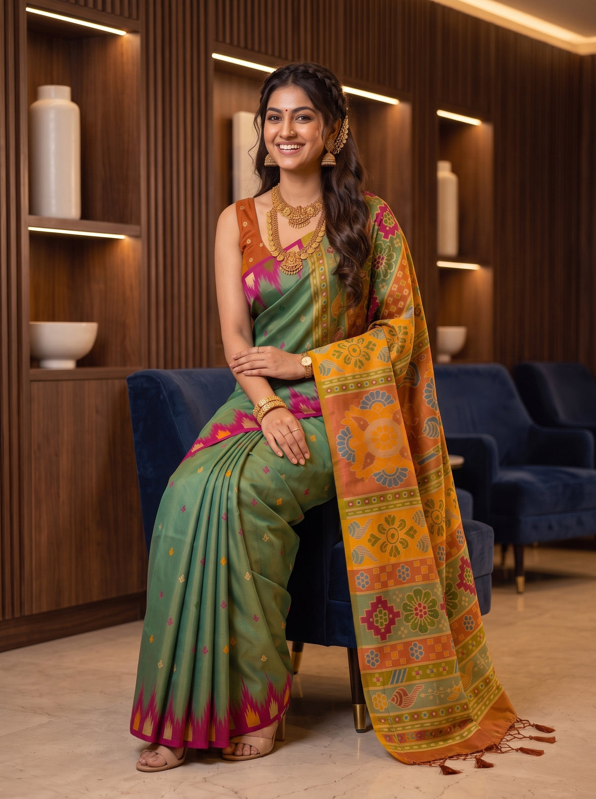 MIMOSA Sapphire Berhampuri Saree — pose 8 styling detail