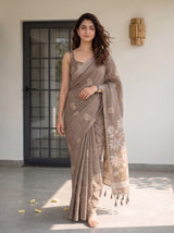 MIMOSA Chiku Banarasi Saree — pose 6 styling detail
