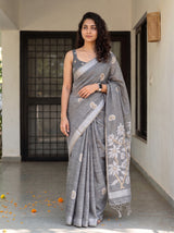 MIMOSA Grey Banarasi Saree — pose 10 styling detail