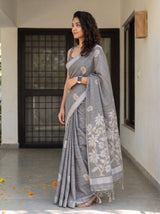 MIMOSA Grey Banarasi Saree — pose 3 styling detail