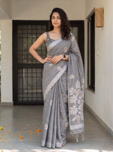 MIMOSA Grey Banarasi Saree — pose 4 styling detail