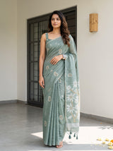 MIMOSA Rama Banarasi Saree — front view on mannequin