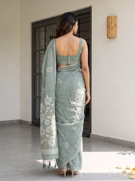 MIMOSA Rama Banarasi Saree — pose 2 styling detail