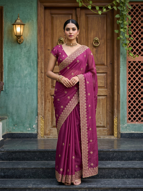 MIMOSA Gajari Banarasi Chiffon Saree — AI Model lifestyle pose