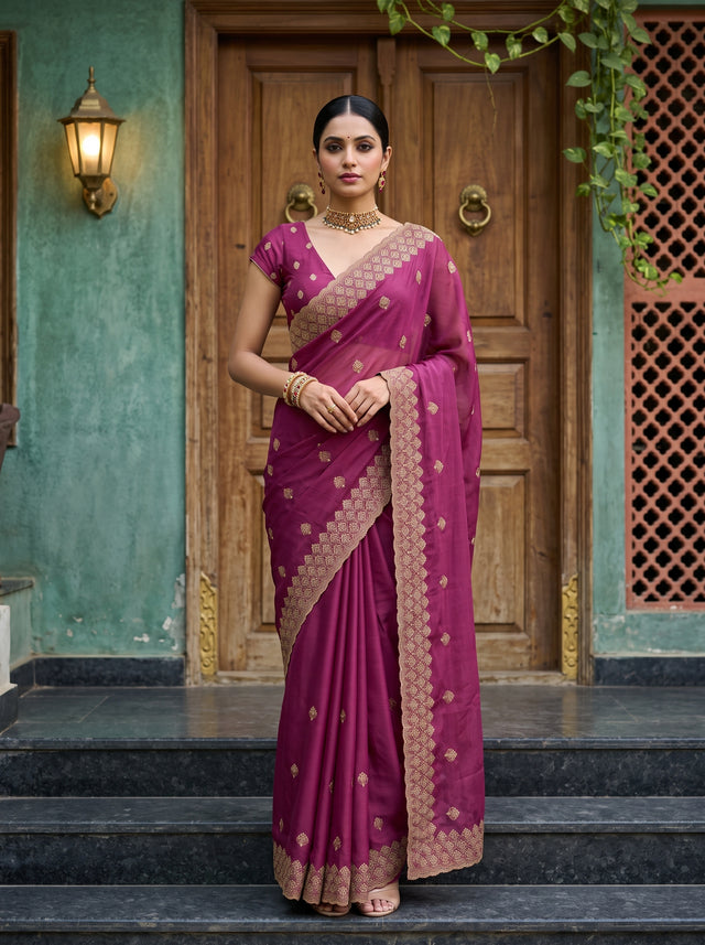 MIMOSA Gajari Banarasi Chiffon Saree — AI Model lifestyle pose