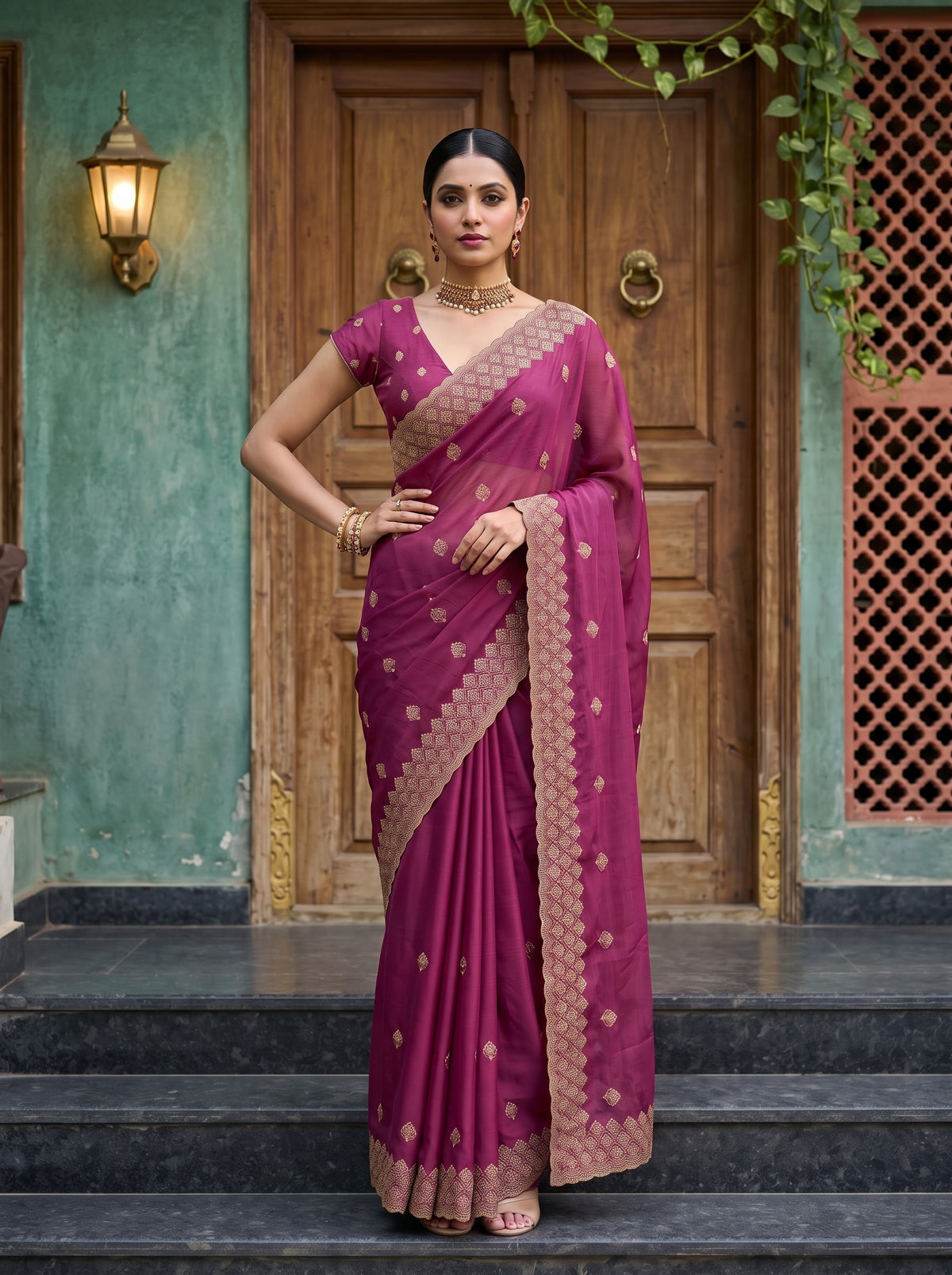 MIMOSA Gajari Banarasi Saree — pose 4 styling detail