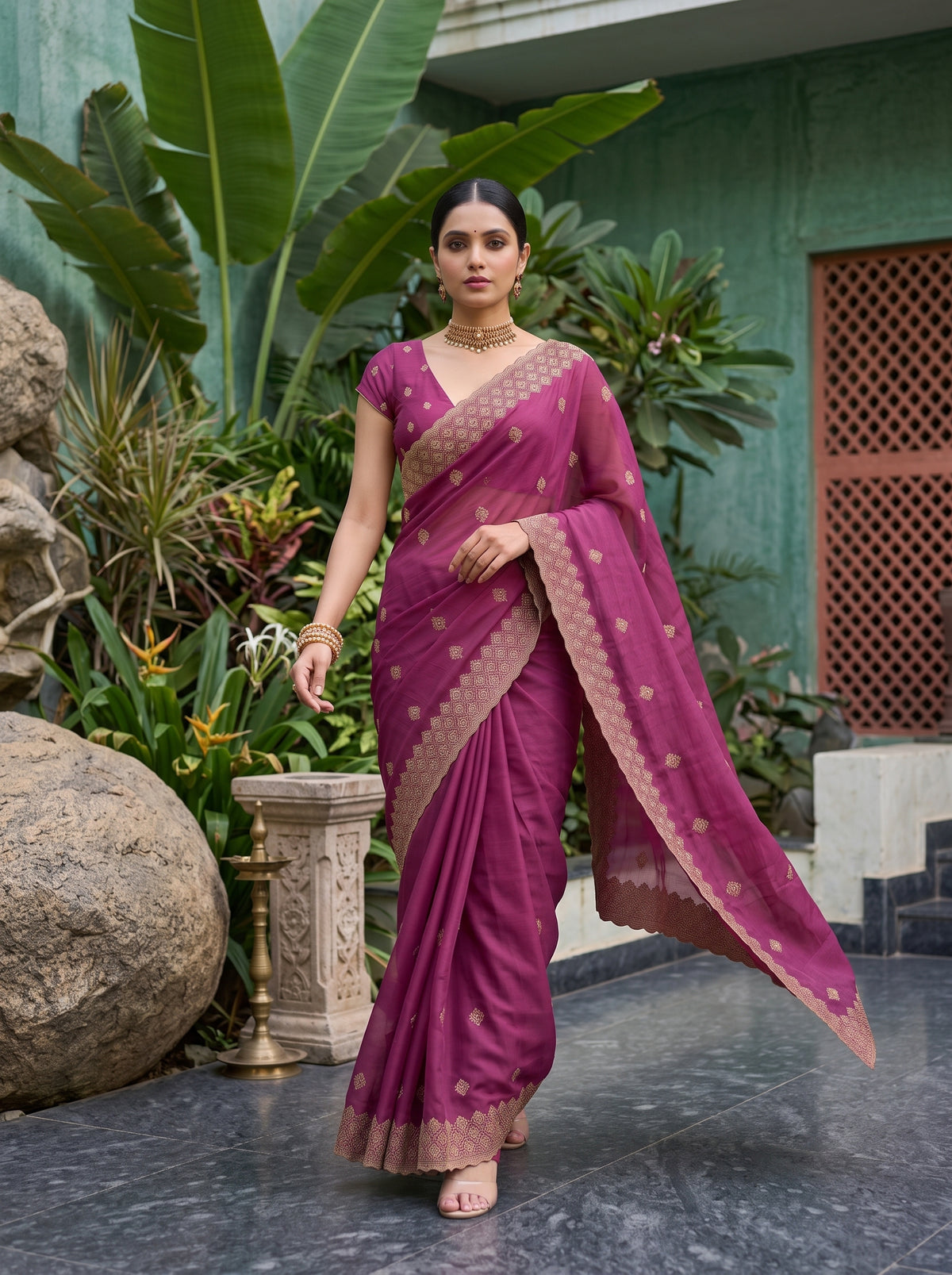 MIMOSA Gajari Banarasi Saree — pose 6 styling detail